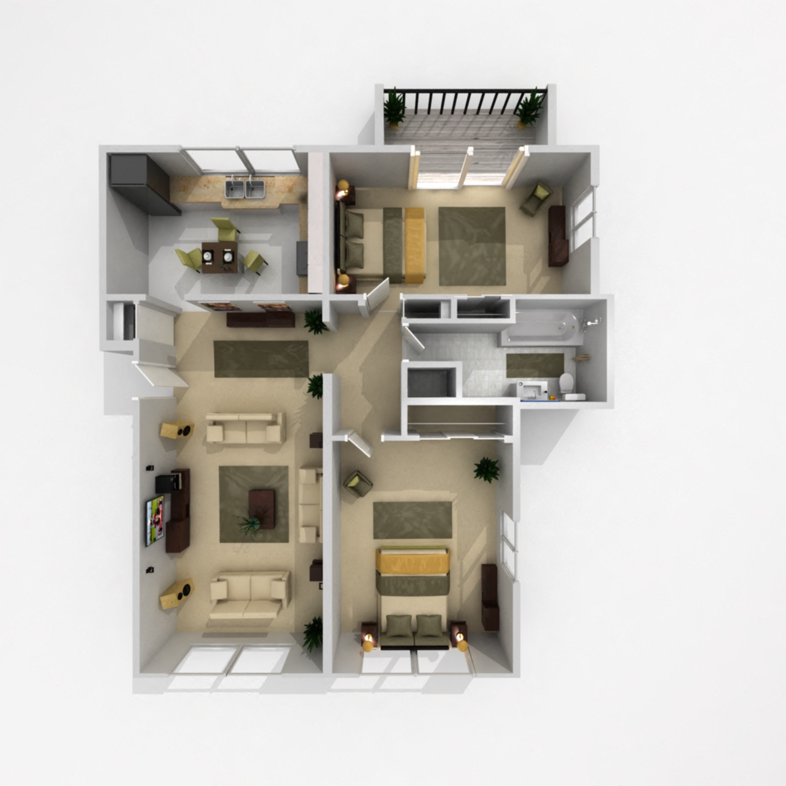 Floor plan for 2 beds, 1 bath, 830 sqft